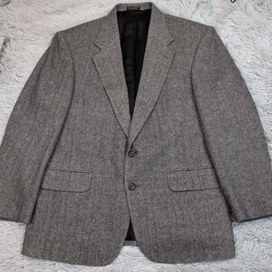 Vintage Holbrook Jacket Mens 42‎ S Gray Wool Camel Hair Blend Coat Herringbone